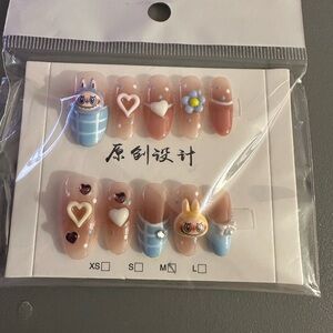 Cute Cartoon Nail Art Set with Hearts and Flowers
